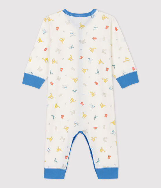 Dors-bien sans pieds bébé imprimé animaux en coton biologique blanc MARSHMALLOW/blanc MULTICO