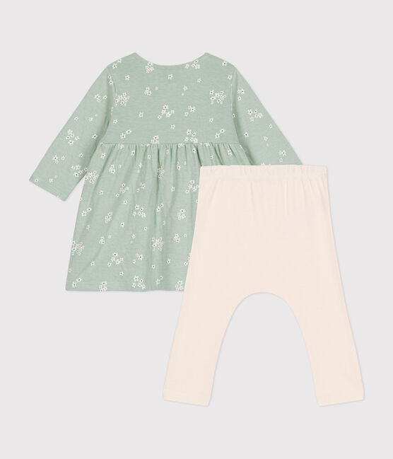 Robe et legging en coton bébé vert HERBIER/blanc MULTICO