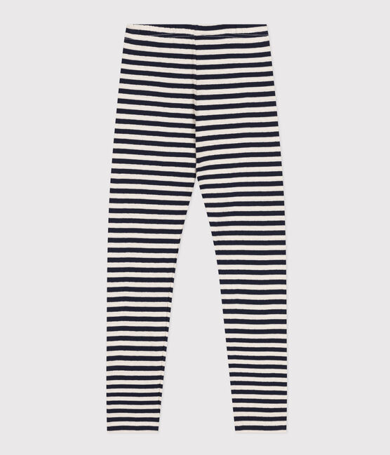 Legging en tubique enfant fille bleu SMOKING/blanc MARSHMALLOW