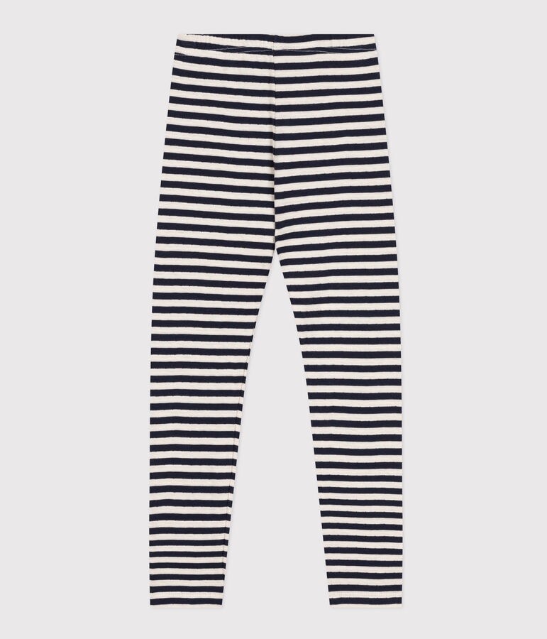 Legging en tubique enfant fille bleu/blanc