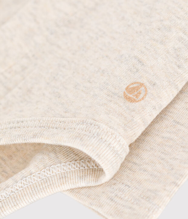 Body manches longues &agrave; col en coton b&eacute;b&eacute; beige chin&eacute;