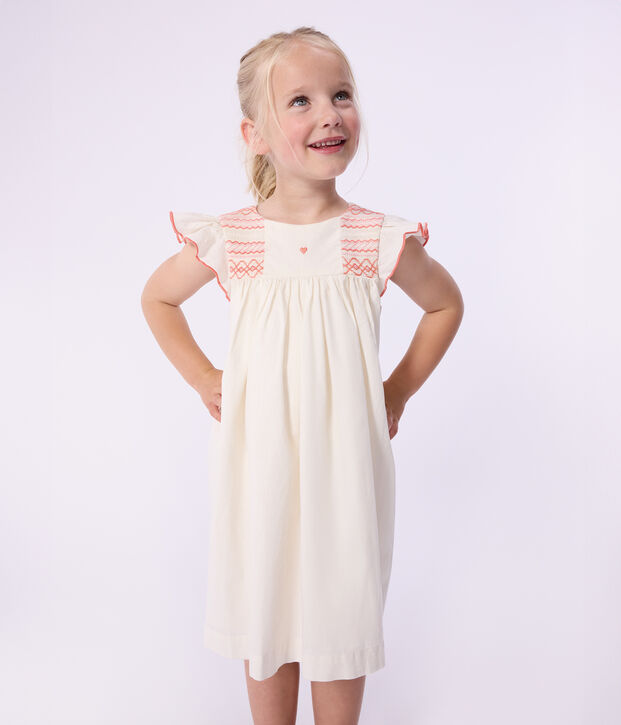 Robe enfant manches courtes en coton blanc
