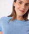 Tee-shirt femme en coton manches courtes uni bleu