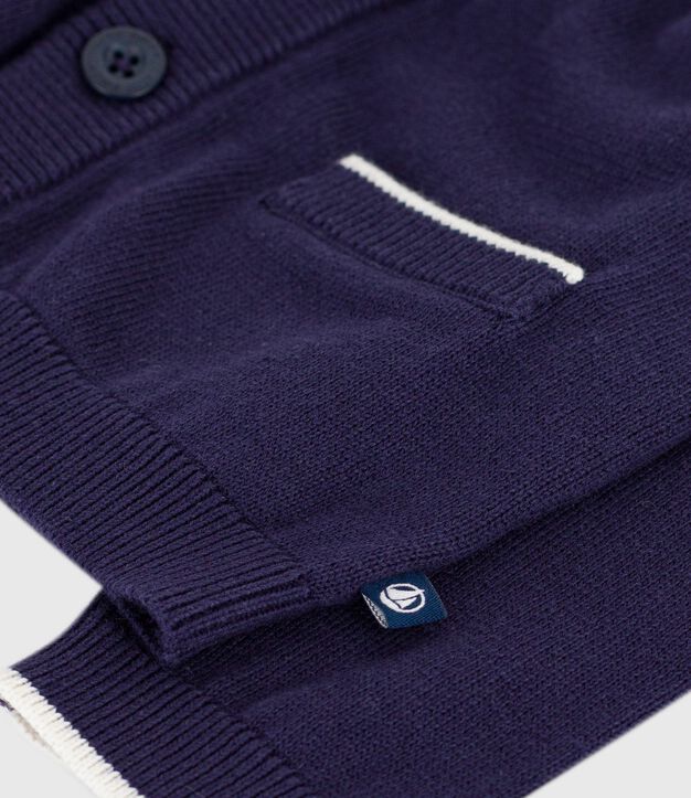 Cardigan b&eacute;b&eacute; en coton uni &agrave; boutons bleu marine