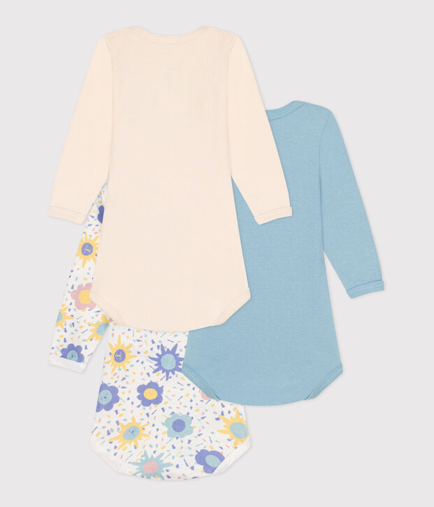Lot de 3 bodies manches longues en coton b&eacute;b&eacute; multicouleur