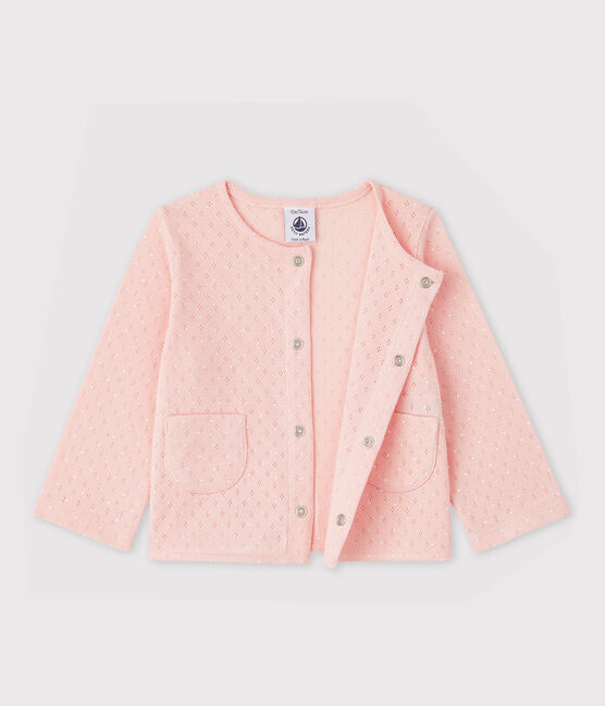 Cardigan en côte bébé fille rose MINOIS/blanc ECUME