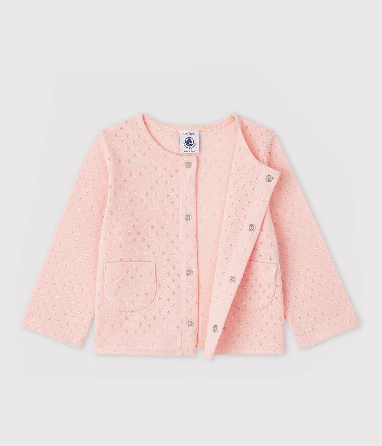 Cardigan en c&ocirc;te b&eacute;b&eacute; fille rose MINOIS/blanc ECUME