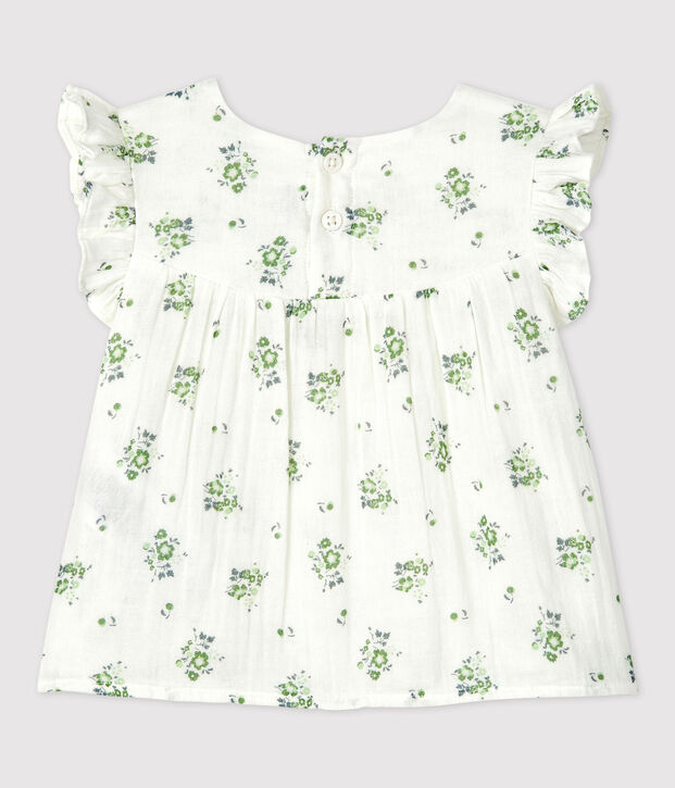 Blouse manches courtes imprim&eacute; fleuri en gaze de coton bio b&eacute;b&eacute; blanc/multicouleur
