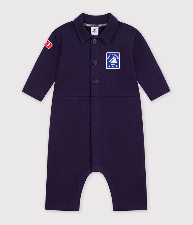 Combinaison longue b&eacute;b&eacute; en coton uni bleu marine