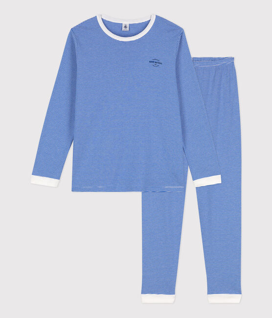 Pyjama milleraies en coton fille/ garçon bleu PERSE/blanc MARSHMALLOW