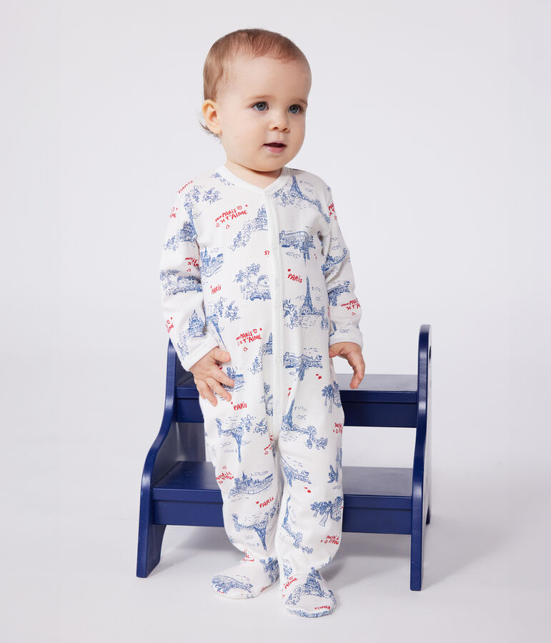 Pyjama b&eacute;b&eacute; en coton Paris blanc MARSHMALLOW/blanc MULTICO
