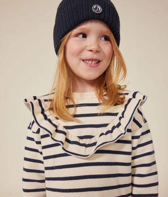 Robe manches longues en molleton gratté enfant fille blanc AVALANCHE/bleu SMOKING