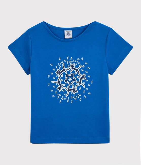 T-shirt manches courtes en coton bio enfant fille bleu DELFT