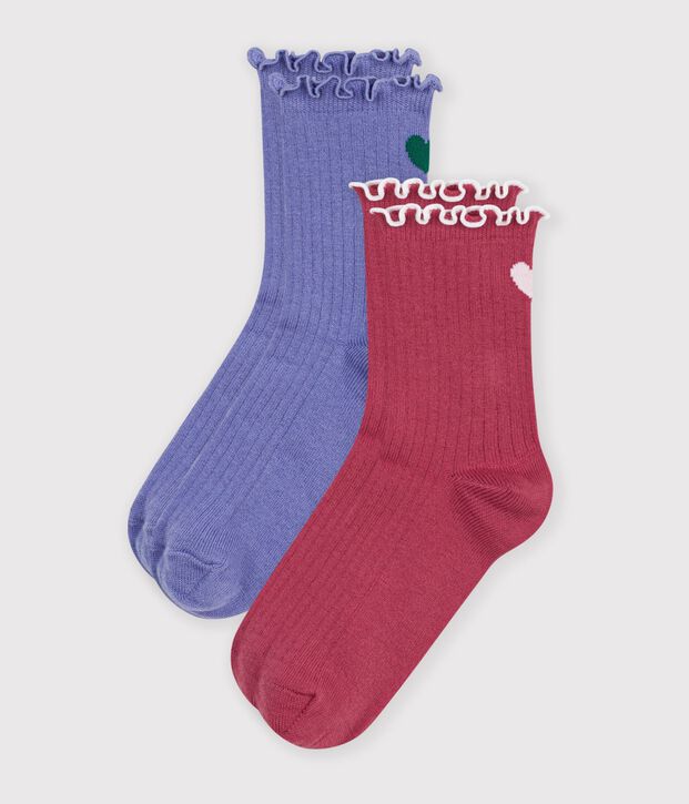 2 paires de chaussettes enfant en coton motif c&oelig;ur multicouleur