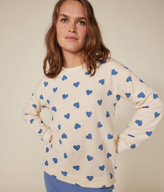 Pyjama bi-matière en coton femme bleu BEACH/ AVALANCHE