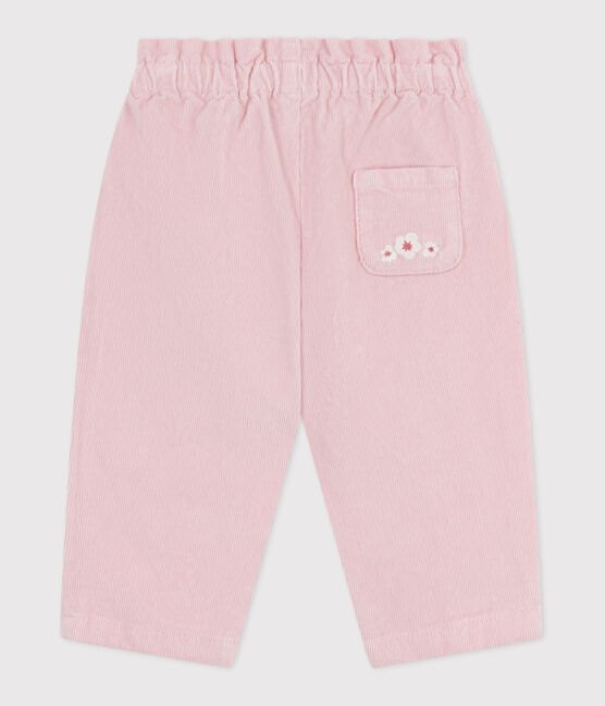 Pantalon bébé en velours uni et poche arrière brodée rose JOLI