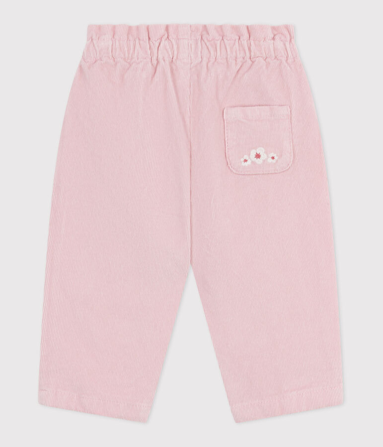 Pantalon b&eacute;b&eacute; en velours uni et poche arri&egrave;re brod&eacute;e rose JOLI