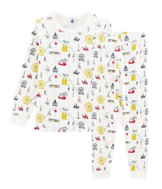 Pyjama petit garçon en côte blanc MARSHMALLOW/blanc MULTICO