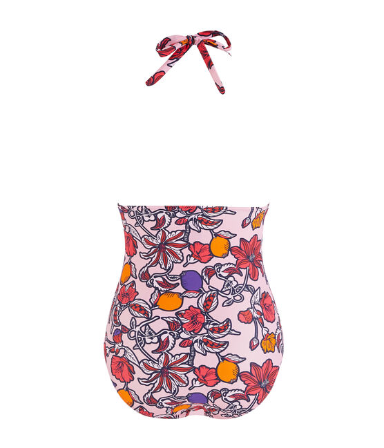 Maillot de bain 1 pièce écoresponsable femme rose PATIENCE/blanc MULTICO