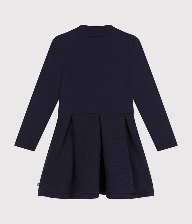 Robe manches longues bi-mati&egrave;re enfant fille bleu marine