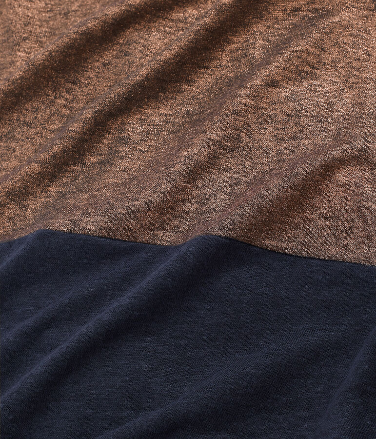 Robe manches courtes femme en lin naturel iris&eacute; bleu/rose