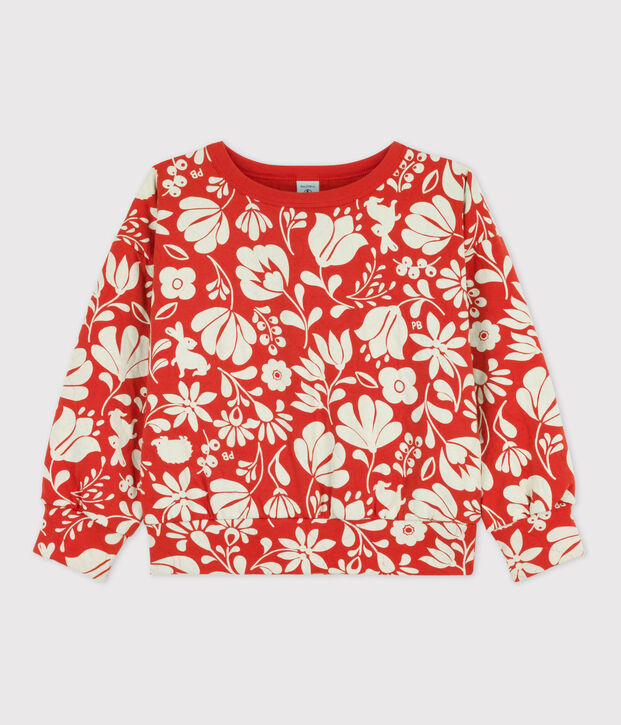 Sweatshirt imprim&eacute; en tubique matelass&eacute; enfant fille orange/&eacute;cru