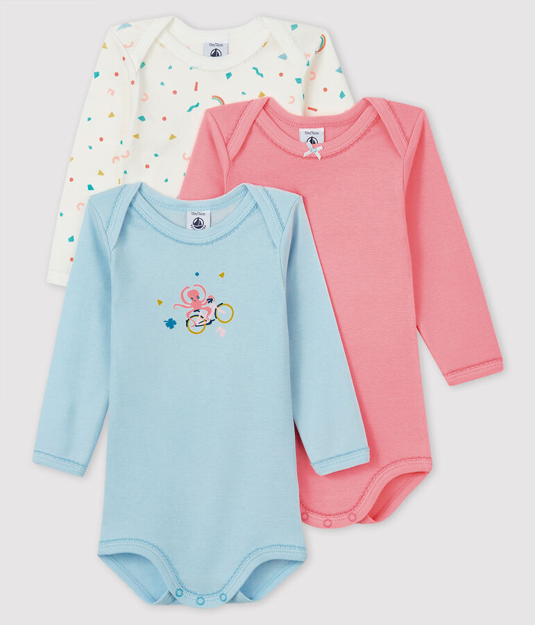 Lot de 3 bodies manches longues b&eacute;b&eacute; fille multicouleur