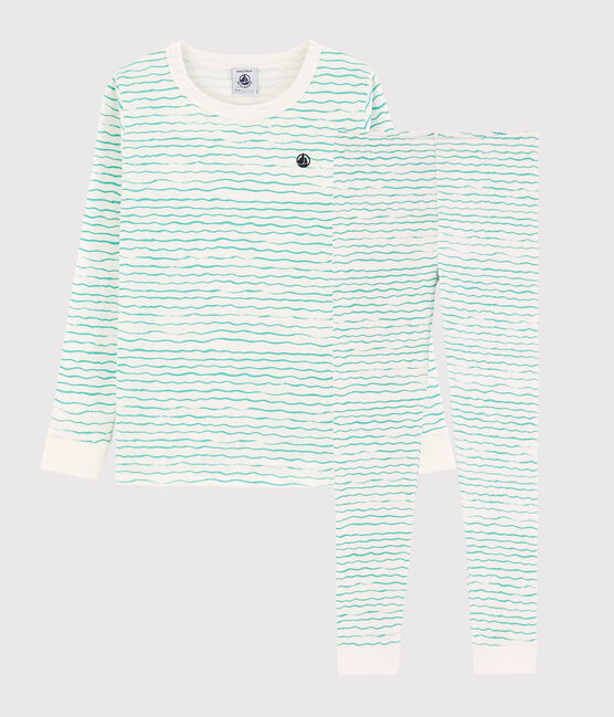 Pyjama snugfit imprimé vagues vertes petit garçon en coton blanc MARSHMALLOW/ VERT