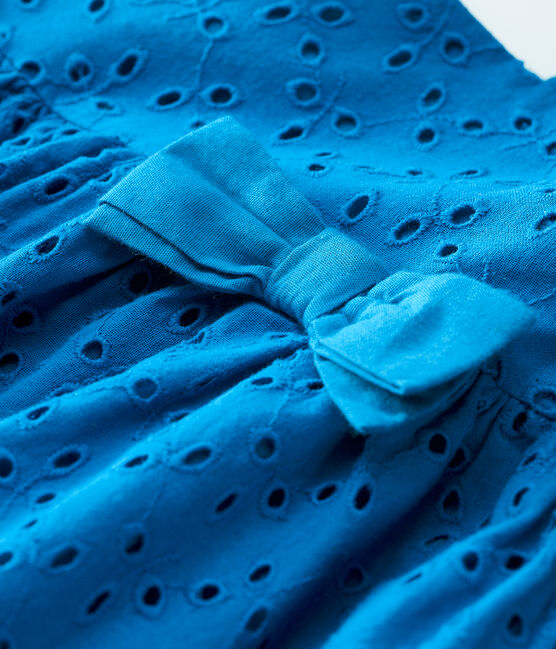 Robe à bretelles en broderie anglaise bébé fille bleu MYKONOS