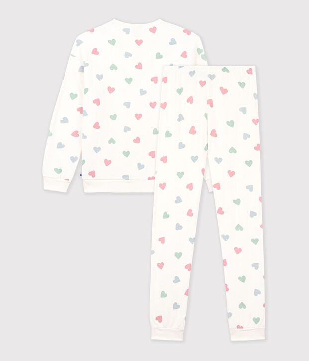 Pyjama femme en coton &eacute;ponge imprim&eacute; c&oelig;urs &eacute;cru/multicouleur