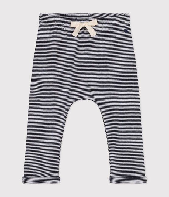 Pantalon en coton bio bébé bleu SMOKING/blanc MARSHMALLOW