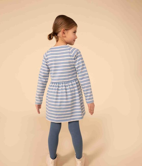 Robe manches longues en coton épais à rayures enfant fille AZUL/ MONTELIMAR
