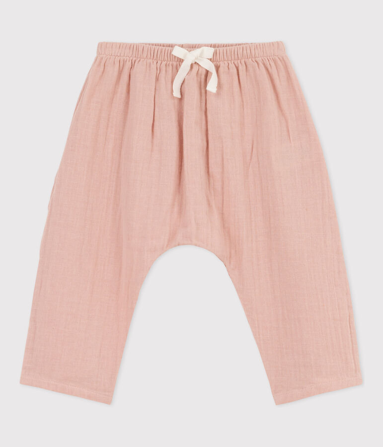 Pantalon en gaze de coton b&eacute;b&eacute; rose SALINE