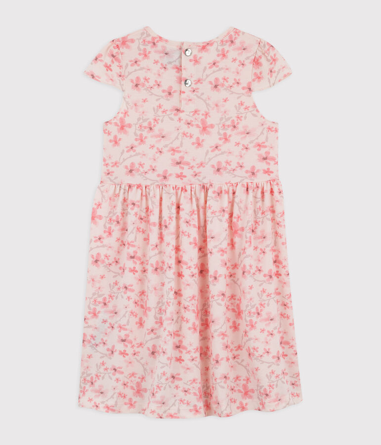 Robe c&eacute;r&eacute;monie en jersey piqu&eacute; enfant fille rose FLEUR/blanc MULTICO