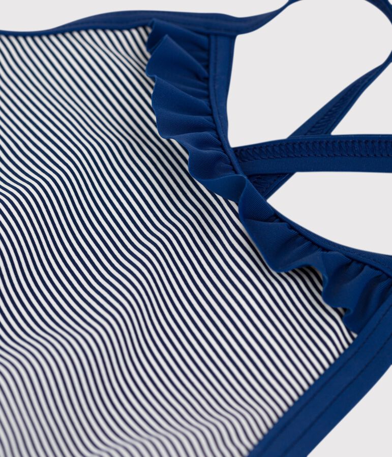 Maillot de bain 1 pi&egrave;ce iconique enfant fille bleu MEDIEVAL/blanc MARSHMALLOW