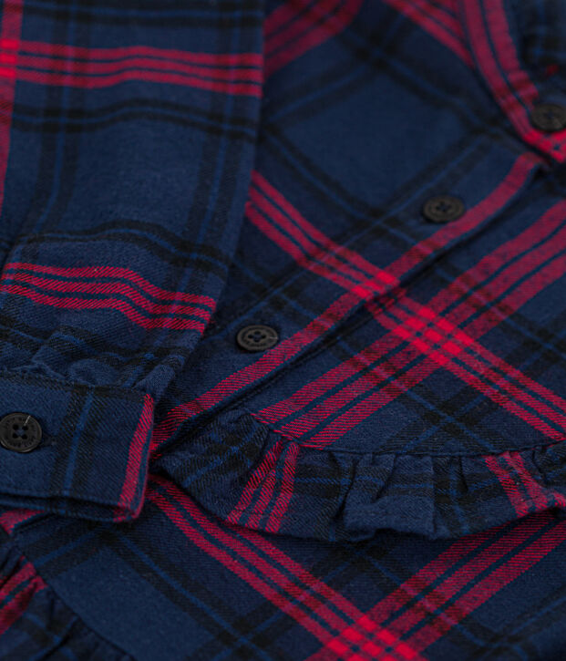 Robe &agrave; carreaux manches longues en flanelle de coton &agrave; carreaux enfant fille bleu/multicouleur