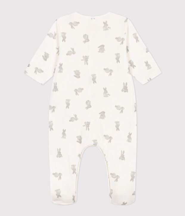 Pyjama b&eacute;b&eacute; lapins en tubique blanc/gris