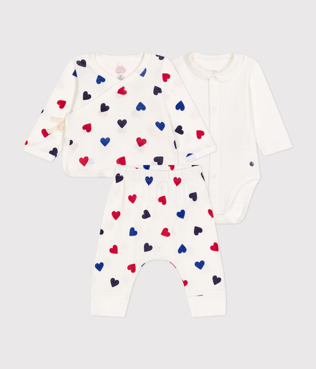 Ensemble 3 pi&egrave;ces en coton b&eacute;b&eacute; blanc/multicouleur