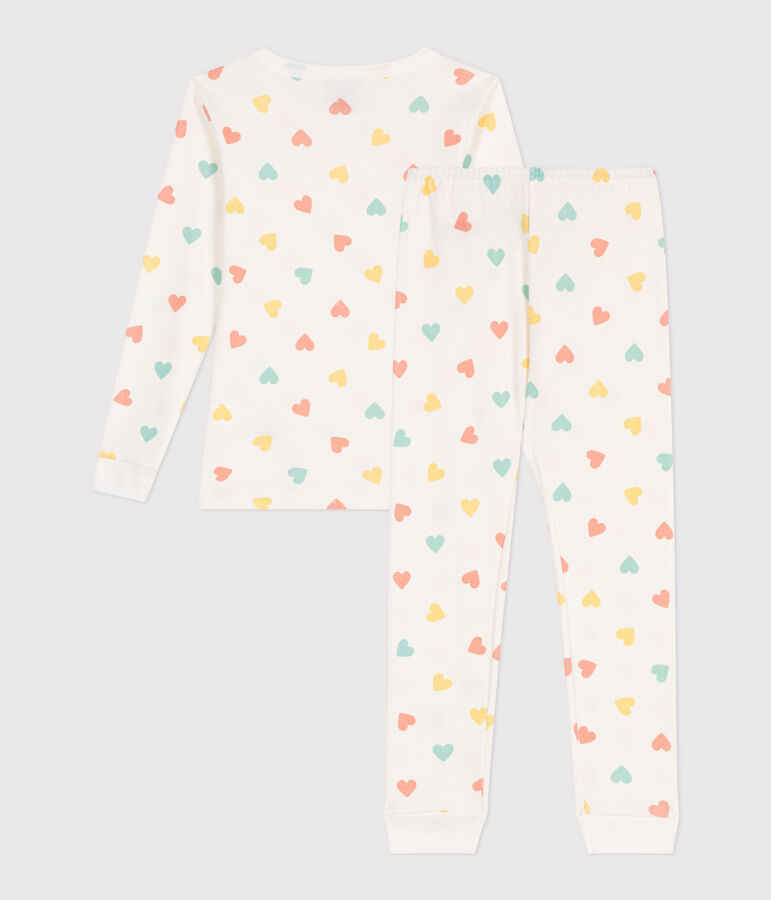 Pyjama tr&egrave;s ajust&eacute; enfant en coton imprim&eacute; blanc MARSHMALLOW/blanc MULTICO