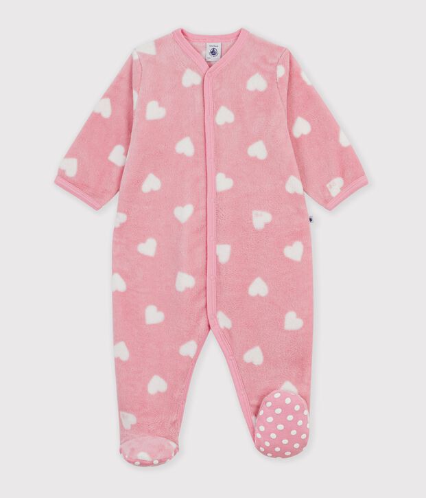 Surpyjama b&eacute;b&eacute; en polaire imprim&eacute; c&oelig;urs rose/blanc