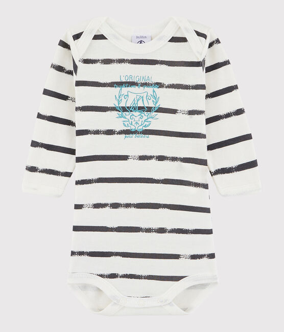 Body manches longues bébé garçon blanc LAIT/gris MAKI
