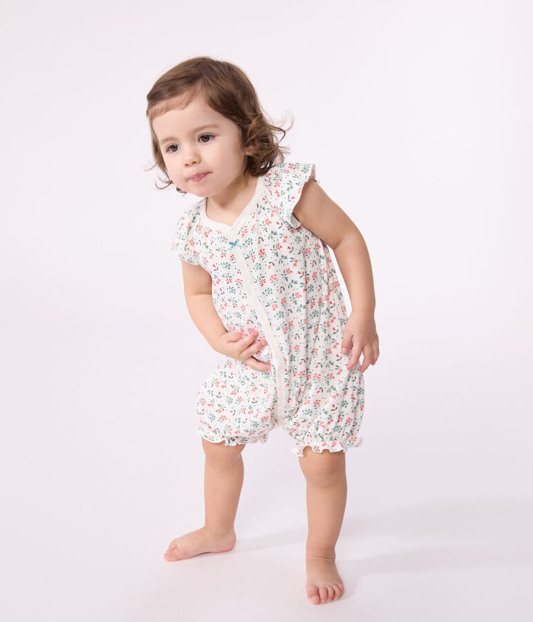 Combinaison courte b&eacute;b&eacute; en coton fleuri blanc/multicouleur