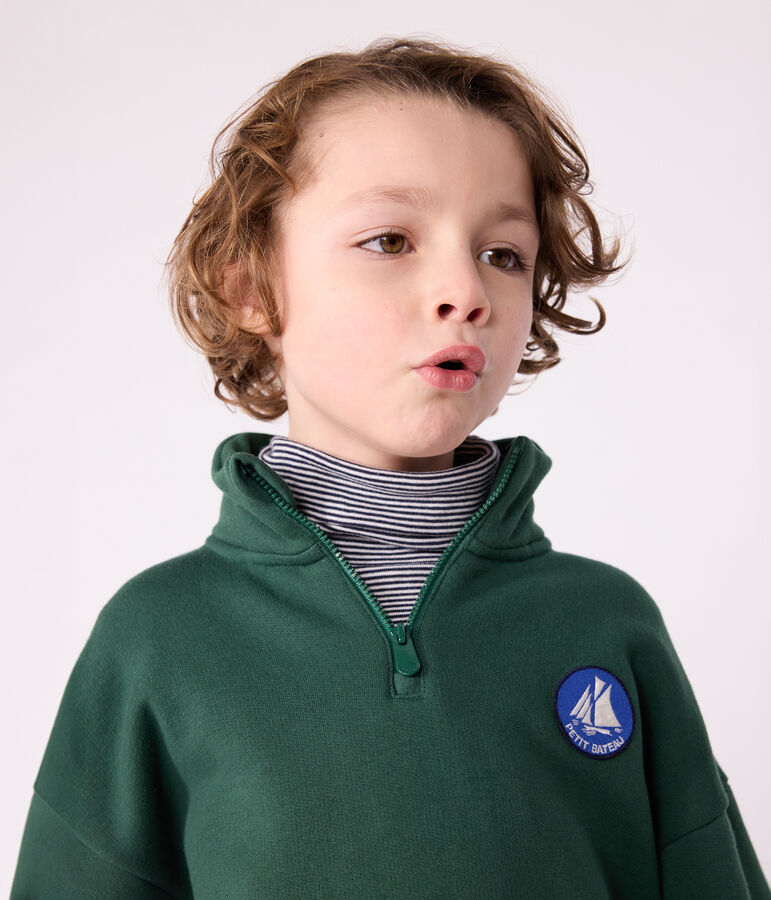 Sweatshirt camionneur enfant en coton uni vert WILLOW