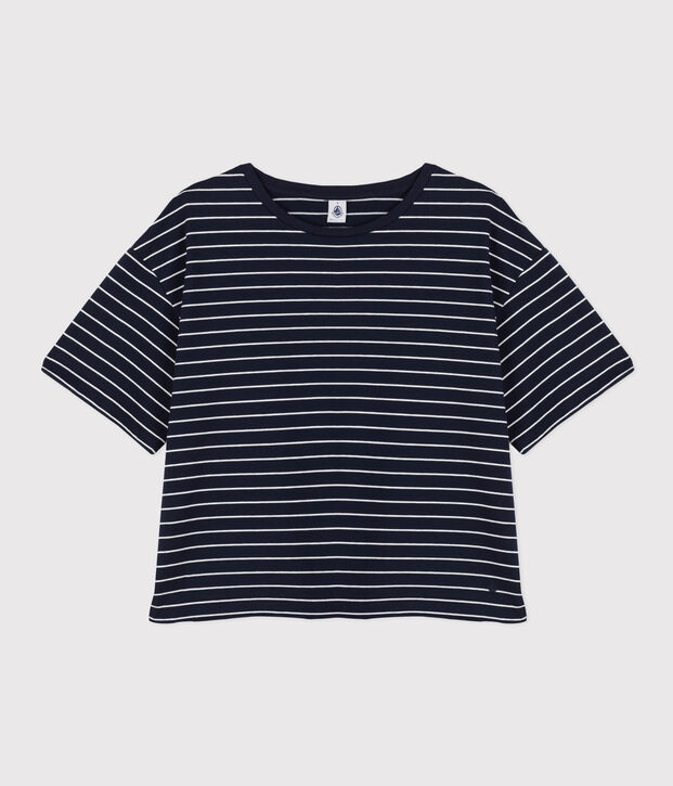 T-shirt LE BOXY en coton Femme bleu/blanc