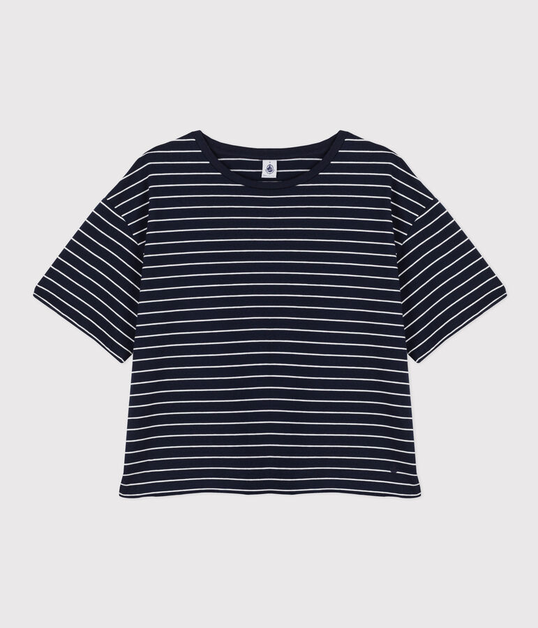 T-shirt LE BOXY en coton Femme bleu/blanc