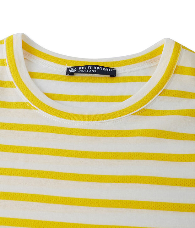 T-shirt femme en c&ocirc;te originale ray&eacute;e jaune/blanc