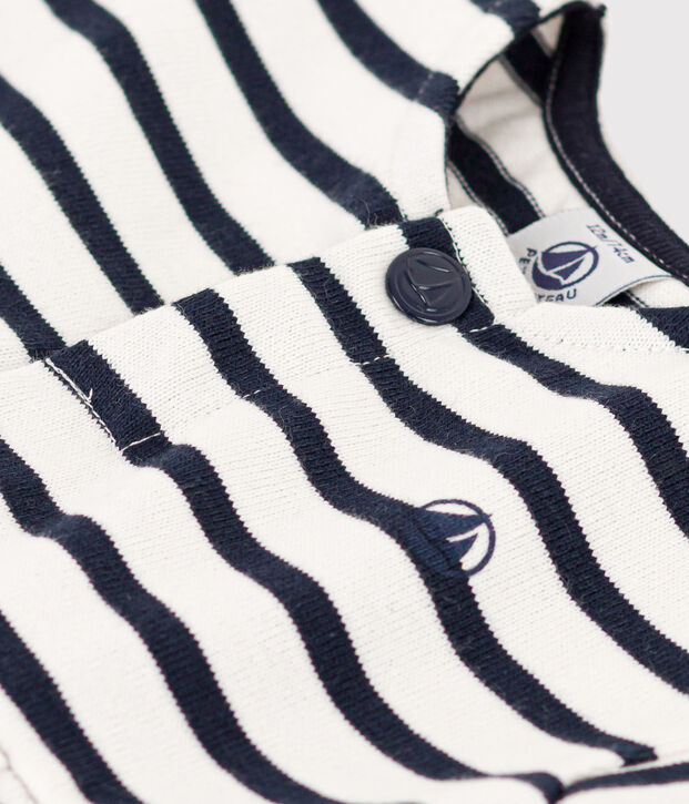 Robe manches courtes en jersey &eacute;pais ray&eacute; b&eacute;b&eacute; blanc/bleu