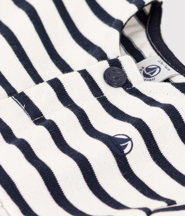 Robe manches courtes en jersey &eacute;pais ray&eacute; b&eacute;b&eacute; blanc MARSHMALLOW/bleu SMOKING