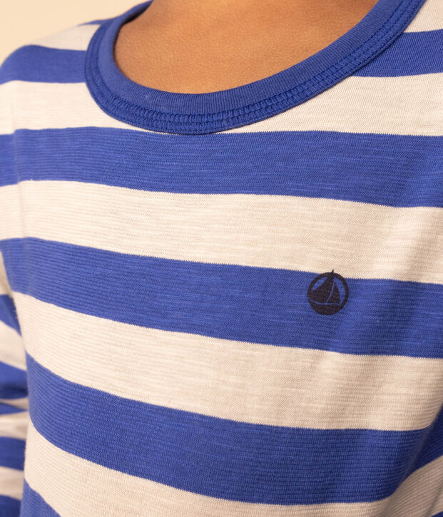 Tee-shirt manches longues en coton enfant gar&ccedil;on bleu/gris
