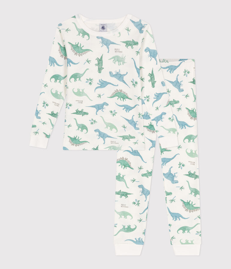 Pyjama tr&egrave;s ajust&eacute; enfant en coton imprim&eacute; blanc MARSHMALLOW/blanc MULTICO